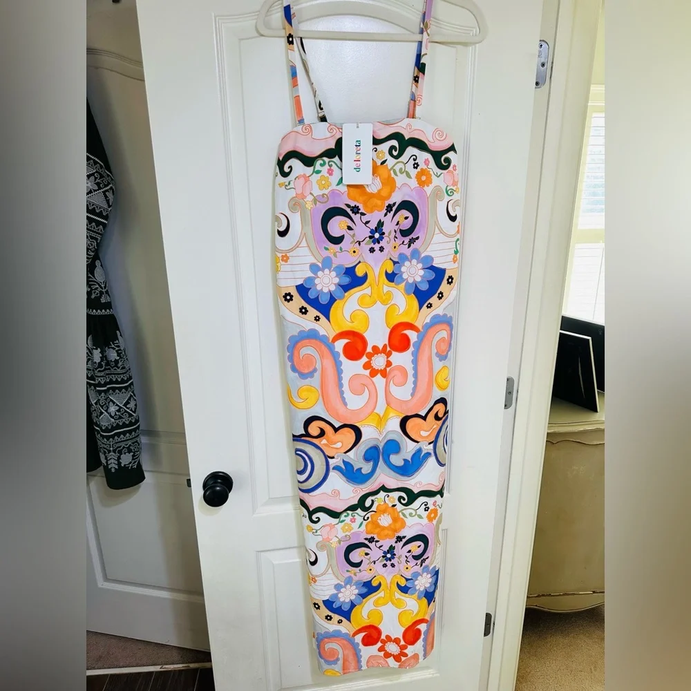 STUNNING! NWT Tuckernuck De Loreta Watercolor Aloe Strapless Dress XL 12 14 16 - Picture 2 of 8